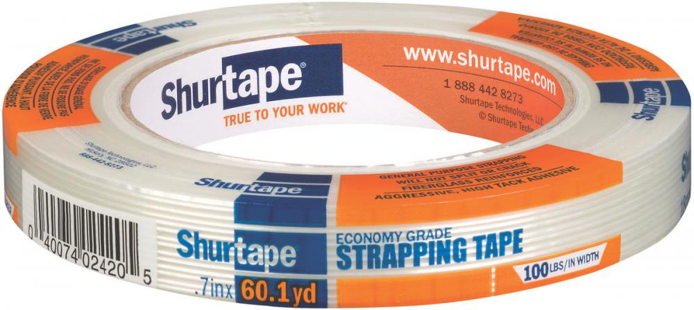 GS 490 Economy Grade Fiberglass Reinforced Strapping Tape - White - 4.5 mil - 18