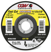 CGW Abrasives 35664 - Pipeline 1/8" Depressed Center Grinding Wheels - Aluminum Oxide